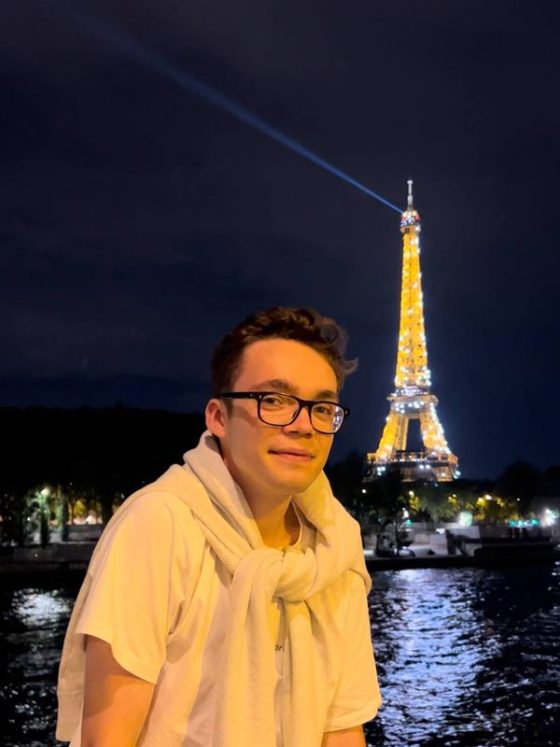 The Eiffel Tower lit up at night, Paris